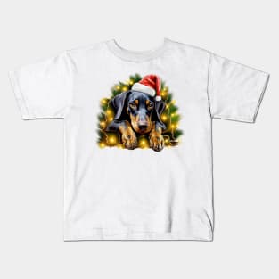 Lazy Doberman Pinscher Dog at Christmas Kids T-Shirt